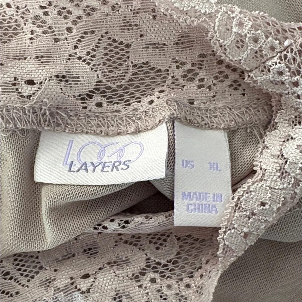LOGO by Lori Goldstein Sheer Lace Trim Long Sleeve Top in Beige Size XL - Picture 10 of 11